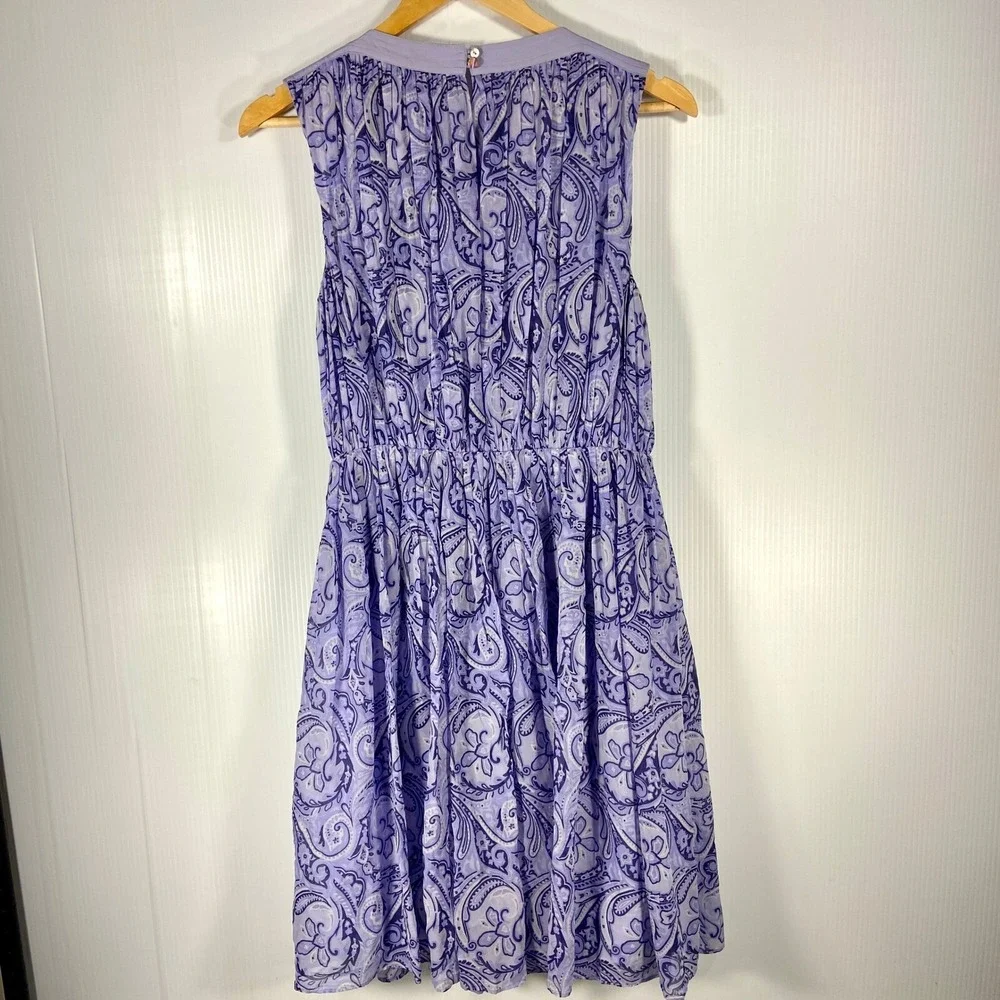 J McLaughlin Periwinkle Blue Paisley Sleeveless‎ Silk Dress Womens Small